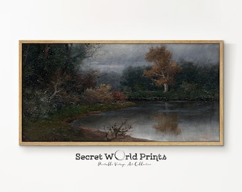 Vintage Moody Landscape Print, Dark Panoramic Wall Art (Digital Download)
