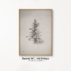 DRUCKBARE Weihnachtsbaum Skizze | Vintage Winter Wandkunst | Antike Zeichnung Print Digital Download | DRW-13