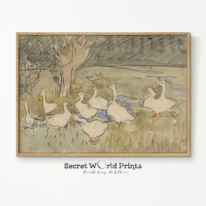 Antique Duck Painting Print | Vintage geese print | nursery wall decor | Spring bird watercolor painting | Farmhouse Printable Wall Art