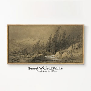 Panoramic Wall Art | Panoramic Drawing Print | Long Narrow Sketch Printable | Vintage Sketch DIGITAL DOWNLOAD | Antique Landscape Art