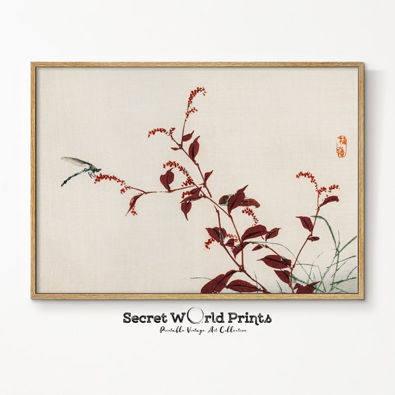 Japanese Wall Art | Red Flower Painting | Sakura Painting | Japandi Decor | Japandi Wall Art | Asian Wall Art | Minimalist Printable Art