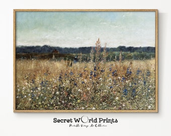Vintage Wildflower Field Painting | Farmhouse Spring Landscape (Digital Download)