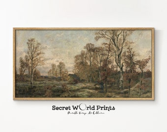 Panoramic Vintage Landscape Oil Painting | Long Narrow Wall Art (Digital Download)