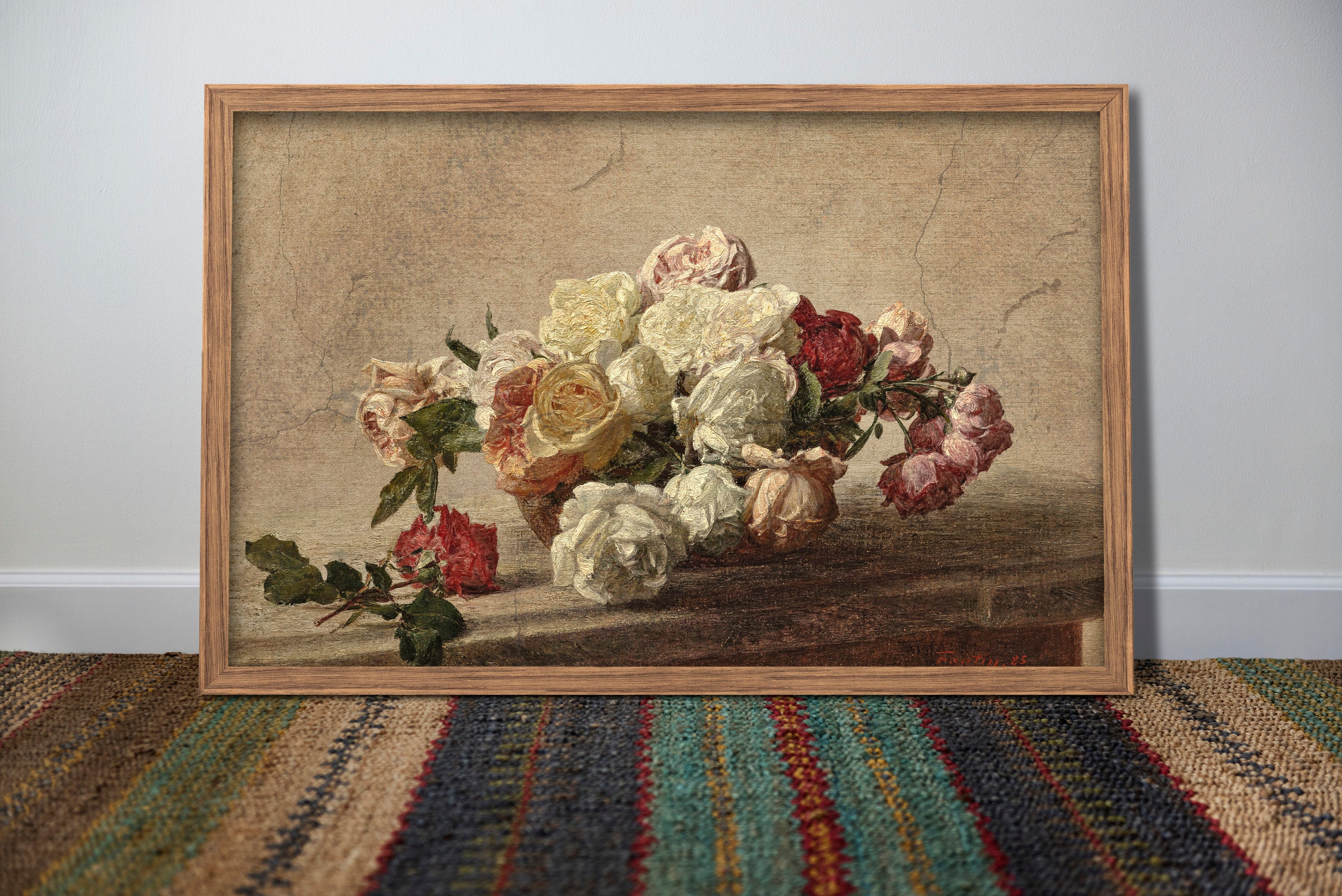 Vintage Roses Still Life Painting | Antique Floral Oil Art (digital ...
