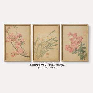 Japanese Gallery Wall Set Of 3 Printable Botanical Painting | Wabi Sabi Wall Art | Woodblock Prints | JP-43