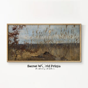 Printable Panoramic Country Landscape Wall Art | Vintage Long Painting Print | Antique Farmhouse Decor | Above Couch Art Digital Download