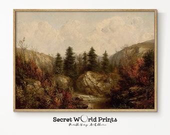 Vintage Autumn Landscape Painting | Rustic Fall Wall Art (Digital Download)