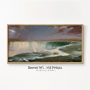 Panoramic Niagara waterfall Painting Printable Wall Art | Vintage Seascape Long Painting Print | Narrow Waterfall DIGITAL DOWNLOAD