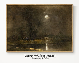 Vintage Nachtlandschaft Gemälde | Stimmungsvolle antike Szenerie (Digitaler Download)