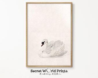 Antique Swan Painting Print | Vintage Nursery Wall Art | Printable Digital Download | Country Farmhouse Decor | Animal-20