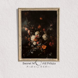 Vintage Fall Floral Print, Dark Autumn Flower Painting, Moody Botanical Fall Decor, Thanksgiving Printable Wall Art,Digital Download, FlR-16