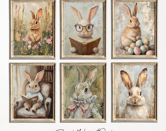 Vintage Easter Bunny Prints: Neutral Spring Gallery Wall Art (Digital Download)