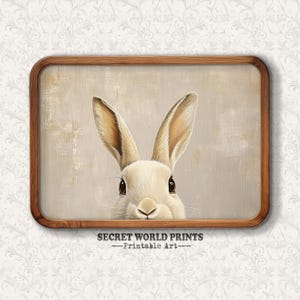 Vintage Easter Bunny Painting Printable Art, Spring Wall Decor, Rabbit Painting Print, Animal Wall Art, Cottagecore Decor, Beige Decor