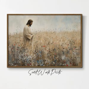 PRINTABLE Christ among the wildflowers, Christian wall art, Jesus Christ decor, Christian decor, Christ Painting instant download, SPR-26