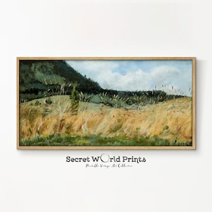 Peinture de paysage longue champ de maïs | Art mural paysage panoramique | Impression peinture ton jaune | Au-dessus du canapé Art imprimable en téléchargement numérique