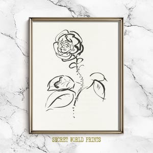 Minimalist Rose Line Art Print: Black and White Floral Sketch (Digital Download)