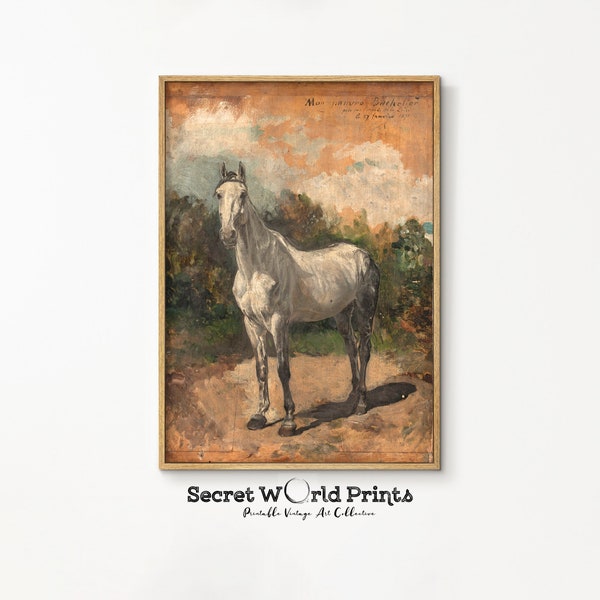 Vintage Horse Painting | Country Farmhouse Wall Art | Antique Horse Print | Antique Oil Painting | Animal Portrait | Horse Digital Download