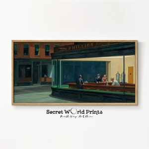 Nighthawks by Edward Hooper Painting Print | Panoramic Wall Art | Printable Scenery Wide Horizontal Art | Digital Download
