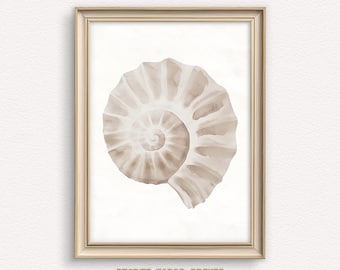 Neutral Seashell Watercolor Print, Coastal Nursery Art (Digital Download)