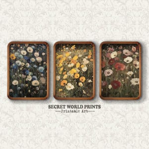 Vintage Wildflower Field Prints set of 3, Field of Poppies Oil Painting, Floral Spring Farmhouse Decor, Flowers Neutral Gallery Wall Art