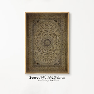 Arte de pared con patrón de alfombra persa / Textil vintage imprimible / Decoración estética cálida del hogar / Tapiz neutro DESCARGA DIGITAL / Arte de alfombra antigua