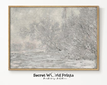 Snowy Winter Painting Printable Wall Art | Vintage Winter Landscape Print | Cottagecore Decor | Farmhouse Digital Download | WT-22