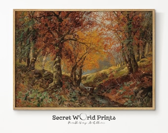 Printable Autumn Wall Art | Vintage Fall Print | Autumn Landscape Painting | Warm Tone Print | Country Fall Digital Download