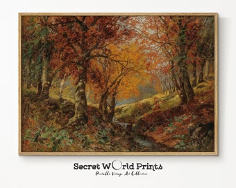 Vintage Autumn Landscape Painting | Warm Tone Wall Art (Digital Download)