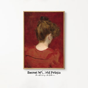 peinture à l'huile de portrait vintage | Peinture antique de femme | Art mural de dame de ton rouge | Portrait de Moody imprimable | TÉLÉCHARGEMENT NUMÉRIQUE
