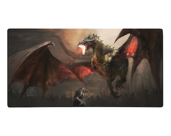 Dragon Gaming mouse pad, dice mat, Knight fighting dragon desk mat, Gift for DMs