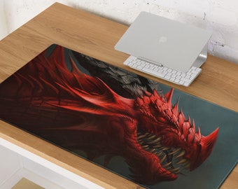 Red Dragon Head - Gaming mouse pad, Large Desk Gaming Mouse Pad, Gamer Desk Pad, PC Gamer Mat, RPG gifts, DnD gifts, Extended Desk Pad