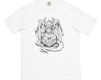 Dragon with Dice t-shirt, Dragon Roll -Epic 20 and Dragon Shirt, D&D dragon t-shirt - Dungeons and Dragons DnD Tee - DM Gift - Gamer shirt