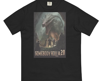 Somebody Roll a 20 - Unisex t-shirt, Nat 20 d20 tshirt, Gift for gamers. D&D tee shirt, roleplaying games, tabletop t-shirt, funny dungeon