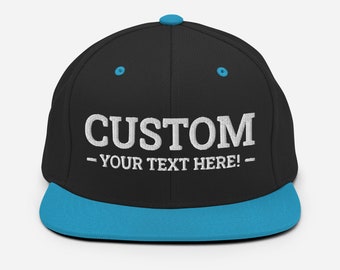 Embroidered Custom Text Hat, Custom Logo Hat, Customized Cap, Personalized Flat Brim hat, Structured Cap, Adjustable Hat