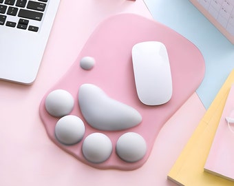 Cute Mini Cat Paw Mouse Pad 3D Squishy Wrist Rest Animal Paw Dog Paw Pastel Pink Ergonomic Mousepad Soft Non Slip Desk Pad Cute Aesthetic
