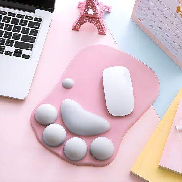 Cute Mini Cat Paw Mouse Pad 3D Squishy Wrist Rest Animal Paw Dog Paw Pastel Pink Ergonomic Mousepad Soft Non Slip Desk Pad Cute Aesthetic