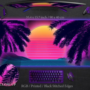 Synthwave Neon Schreibtischunterlage RGB XXXL Steamwave Mousepad Gaming Schreibtischunterlage Rgb XL Mausmatte Xxl Rgb Retro Vintage Maus Pad Retrowave Led Schreibtischunterlage Matte