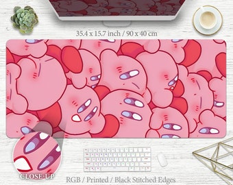 Cute Desk Mat Kawaii Pink Pattern Mousepad Anime Sakura faces, meme emoji aesthetic deskmat cute large gaming deskpad pink mouse pad xxl xl