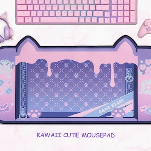 Kawaii Cute Gaming Mousepad Aesthetic Purple Deskpad Anime Deskpad Large Pink Mousemat Girly Cute Desk Accessories Kawaii Accessory Decor