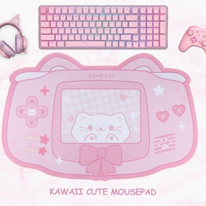 Kawaii Cute Pink Mousepad Large Purple Deskpad Aesthetic Desk Accessories Cat Kitten Kawaii Cute Mouse Pad Pink Desk Pad Gaming Deskmat XXXL