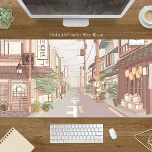 Tokyo street city Mousepad Anime Japanese streets Deskmat, large gaming desk mat extended rgb mouse pad xxl xl, scenery beige in Japan