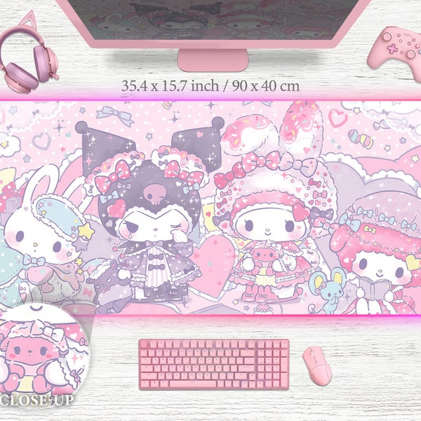 My Melody Mousepad Pink XXL Desk Mat Cute Mouse Pad XL Cute Pink rgb Deskmat Kawaii Deskpad PastelPink Desk Pad Large Gaming Deskpad