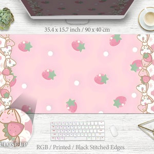 Strawberry Milk Pattern Deskmat Cute Kawaii Mousepad, Anime Aesthetics Deskpad, Pastel Pink Desk Mat sakura cherry blossom large xxl gaming
