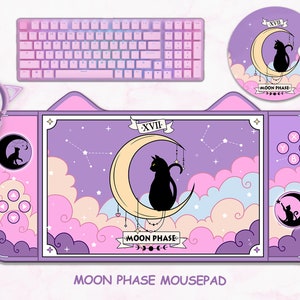 Moon Phases Mousepad Celestial Deskpad Moon Cycle Deskmat Lunar Chart Mouse Pad Stars Horoscope Mousemat Mystical Wiccan Zodiac Witchy Stars