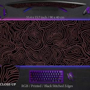 Topographic Mousepad RGB Deskmat XXXL Mousepad Rgb XL Mousepad Gamer Mousepad Rgb Mousemat Red Mouse Pad Rgb Topo Mousepad Desk Mat Desk Pad
