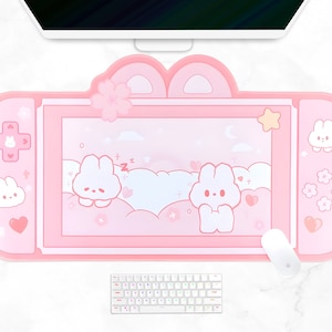 Cute Kawaii Mousepad Bunny Mouse Pad Anime Deskpad Pink Deskmat Pastel Deskpad Aesthetic Gamer Desk Mat Gaming Mousemat Kitty Cat Desk Decor