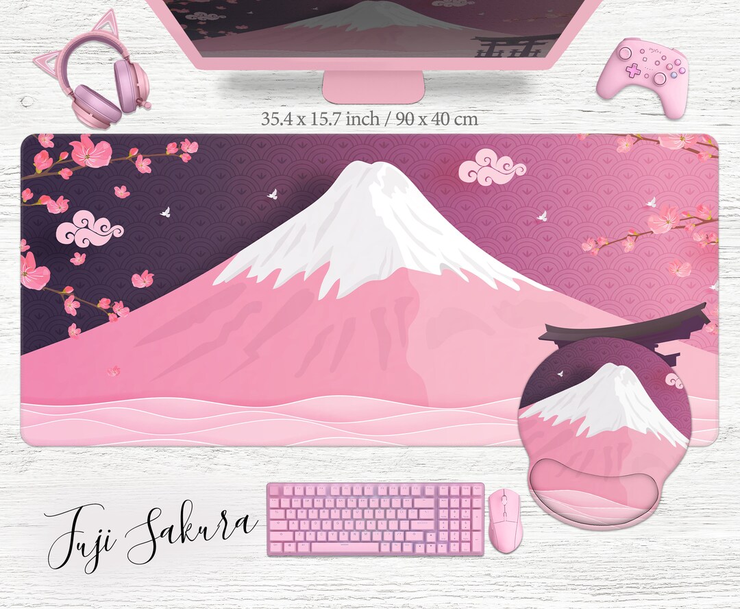 Cherry Blossom Fuji Deskmat Sakura Tree Pastel Mountain Etsy