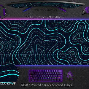 XXL Mousepad RGB Blue Topo Rgb Deskmat Topographic Mousepad Rgb XL Mousepad Desk Mat Desk Pad Rgb Mouse Pad Rgb Mousemat Gamer Mousepad Led