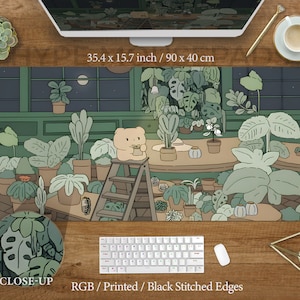 Niedliche Kawaii Sage Green Schreibtischmatte Witchy RGB LED Mousepad Große XXL Wicca Schreibtischunterlage Pflanze Pflanzen Kräuter Botanische Katze Schreibtischunterlage Wicca Mauspad