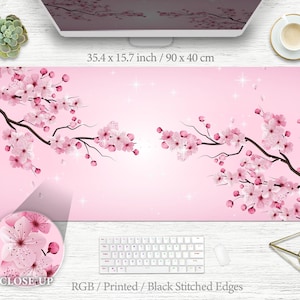 Kersenbloesem muismat RGB XXXL schattig roze Japanse muismat kawaii bloemen RGB XL muismat bureaumat roze bloesem bureaumat bureaumat led decor